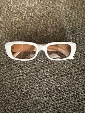 White Rectangular Slim Frame Sunglasses with Brown Tint